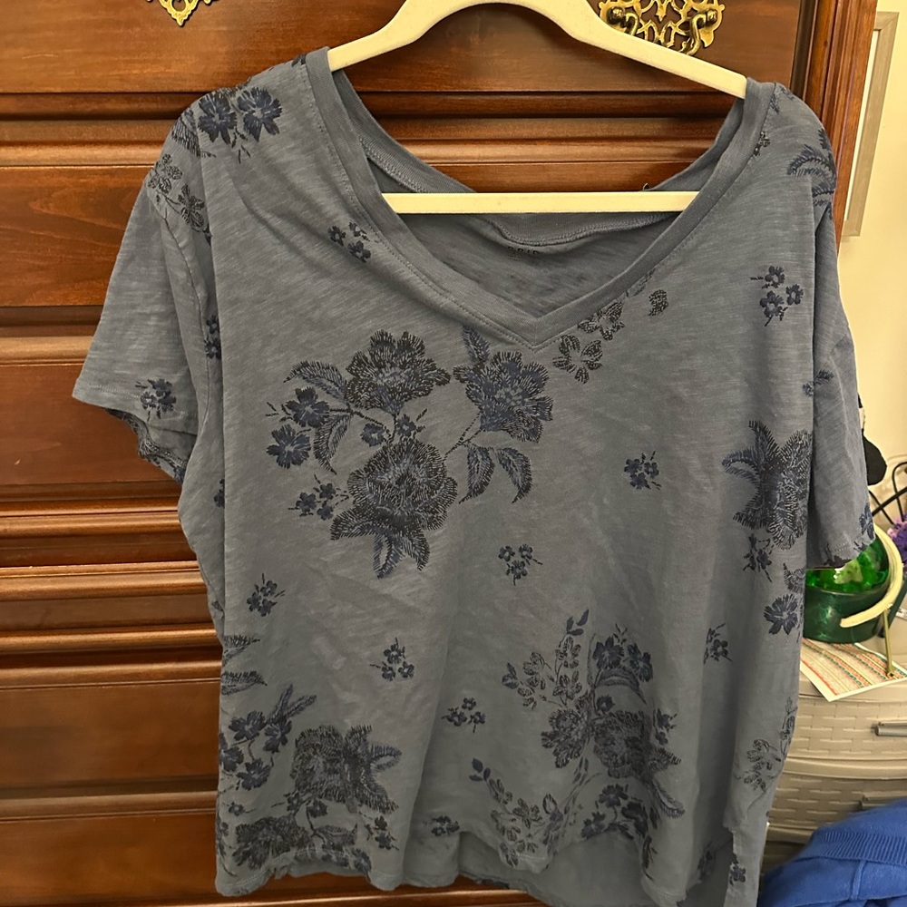 Floral Embroidered Blue Women's Top